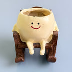 Cute Smiley Rocking Chair Resin Planter Pot – Adorable Character Succulent Pot for Home & Desk Décor