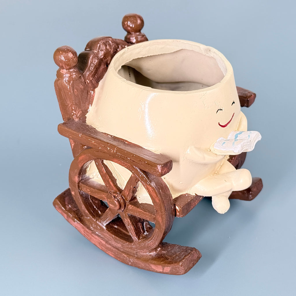 Cute Reading Smiley Rocking Chair Resin Planter Pot – Adorable Character Pot for Home & Desk Décor