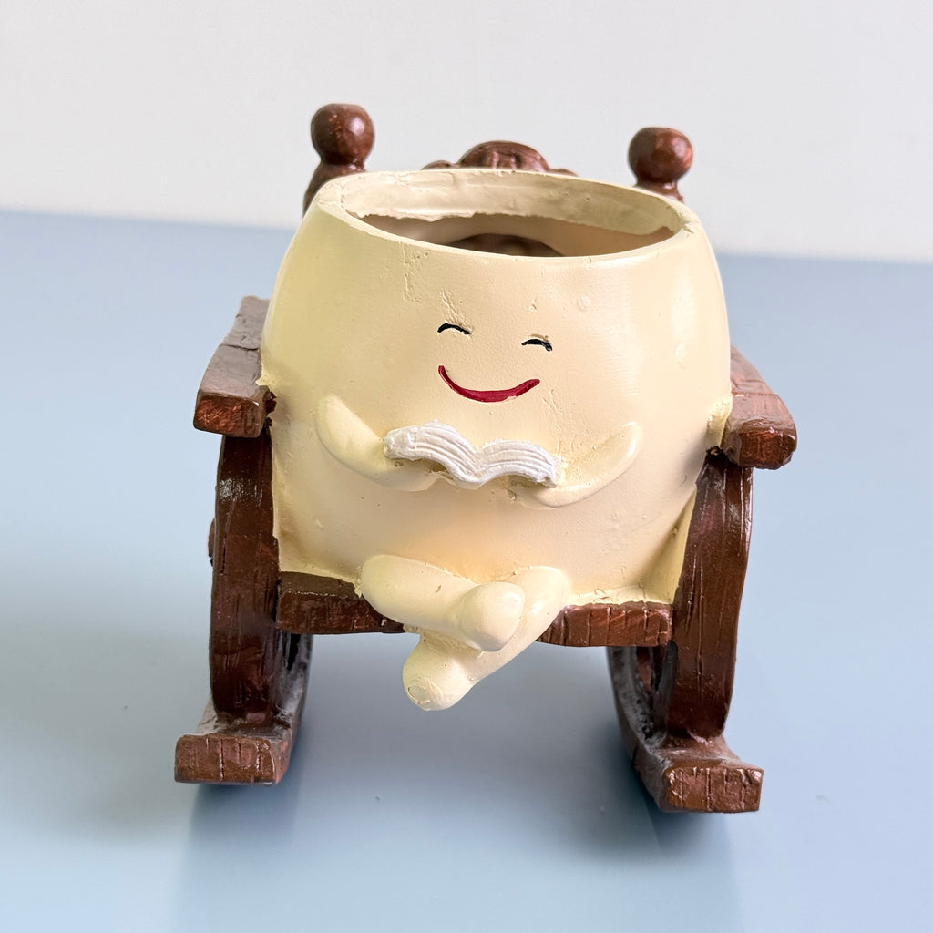Cute Reading Smiley Rocking Chair Resin Planter Pot – Adorable Character Pot for Home & Desk Décor