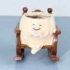 Cute Reading Smiley Rocking Chair Resin Planter Pot – Adorable Character Pot for Home & Desk Décor