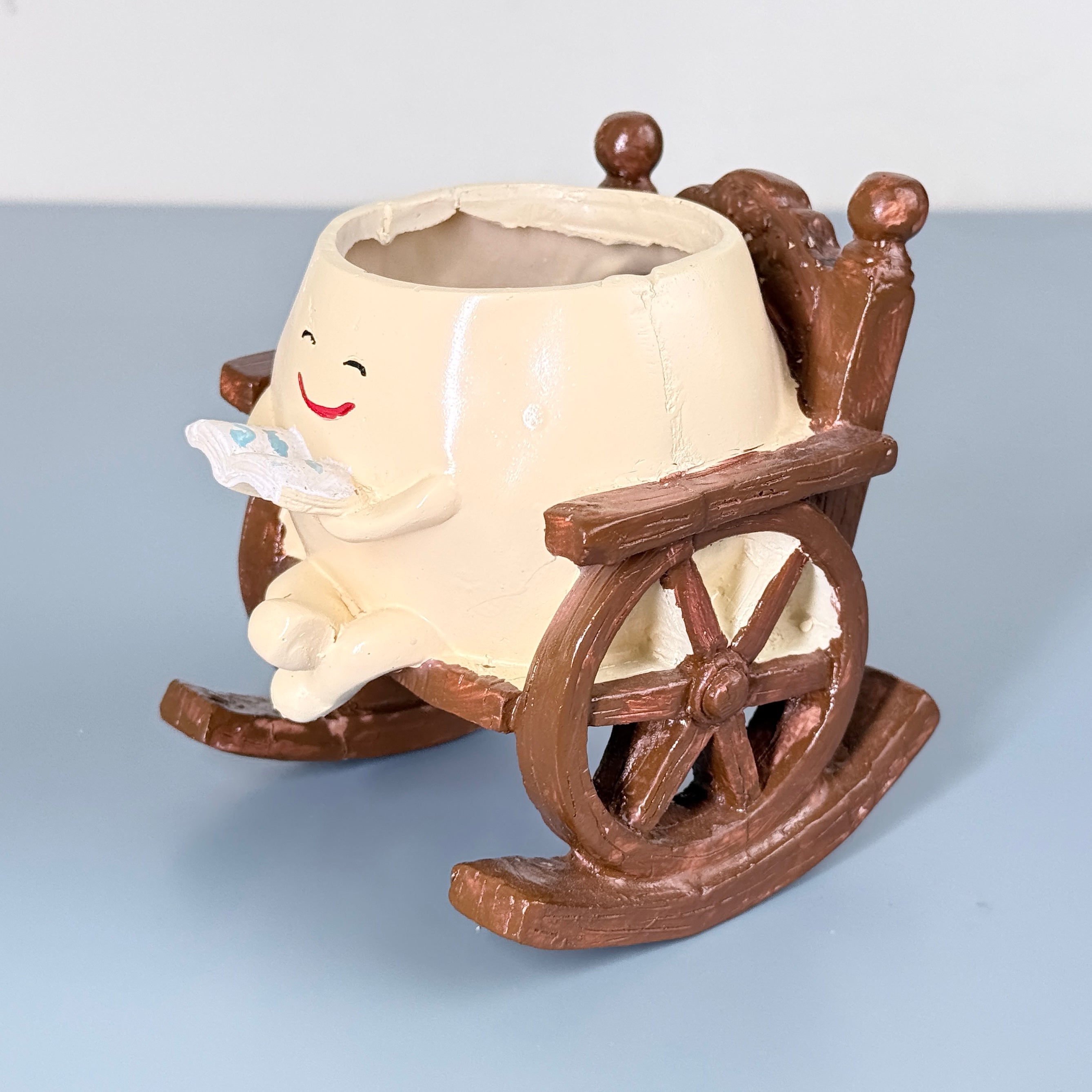 Cute Reading Smiley Rocking Chair Resin Planter Pot – Adorable Character Pot for Home & Desk Décor