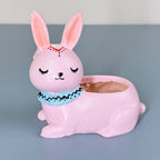 Cute Pink Bunny Resin Planter Pot – Adorable Rabbit Succulent Pot for Desk & Home Décor
