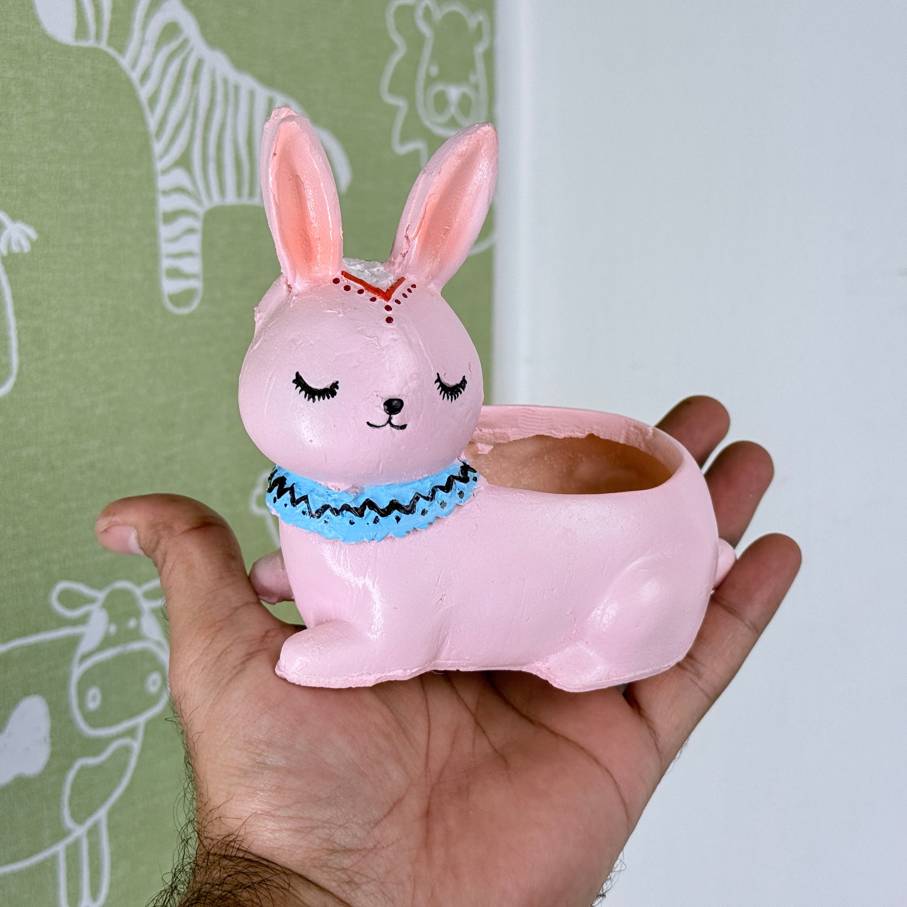 Cute Pink Bunny Resin Planter Pot – Adorable Rabbit Succulent Pot for Desk & Home Décor