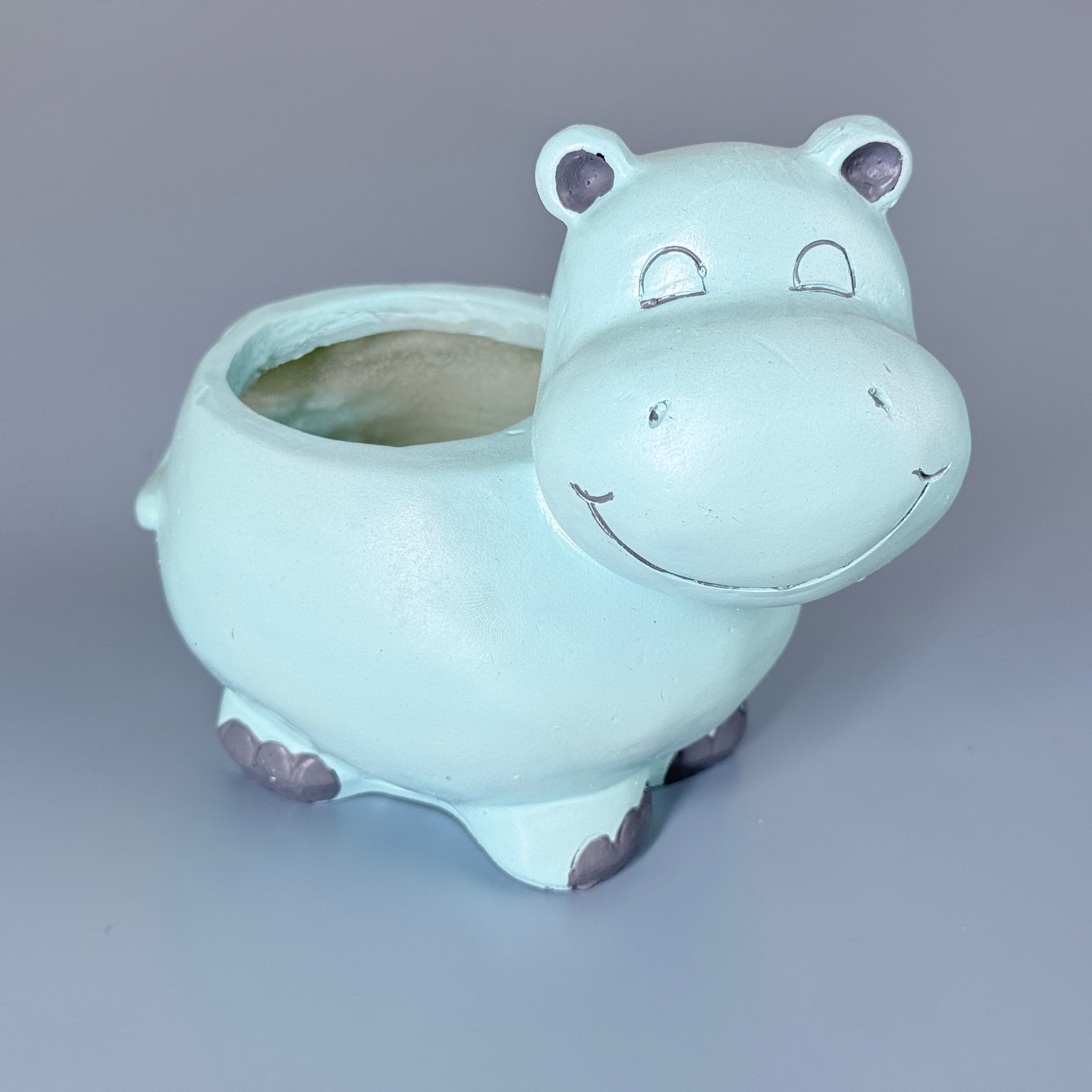 Cute Hippo Resin Planter Pot – Adorable Animal Succulent Pot for Desk & Home Décor