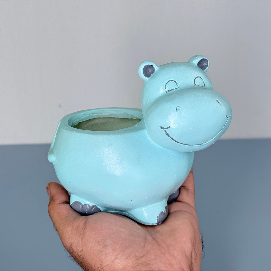 Cute Hippo Resin Planter Pot – Adorable Animal Succulent Pot for Desk & Home Décor