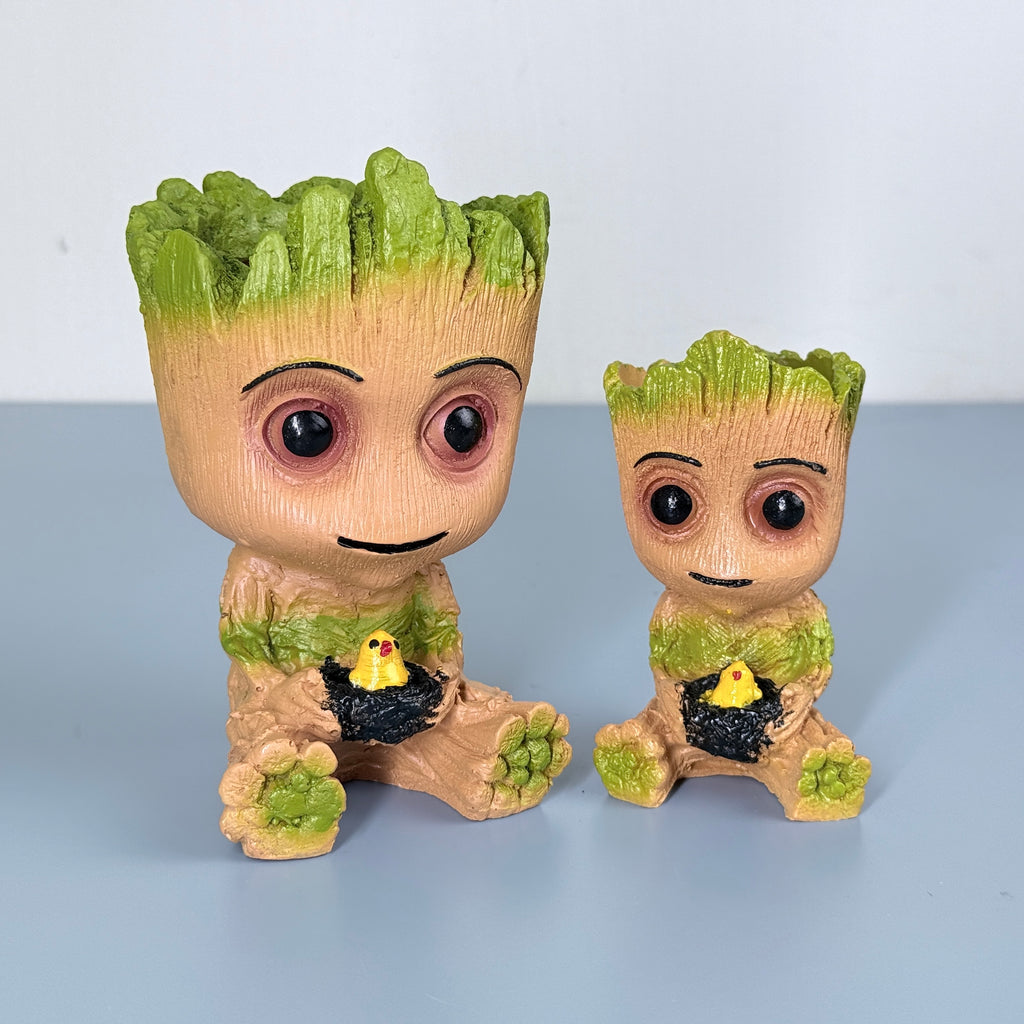 Baby Groot Resin Planter Combo Set – Cute Mini & Large Succulent Pots (Set of 2)