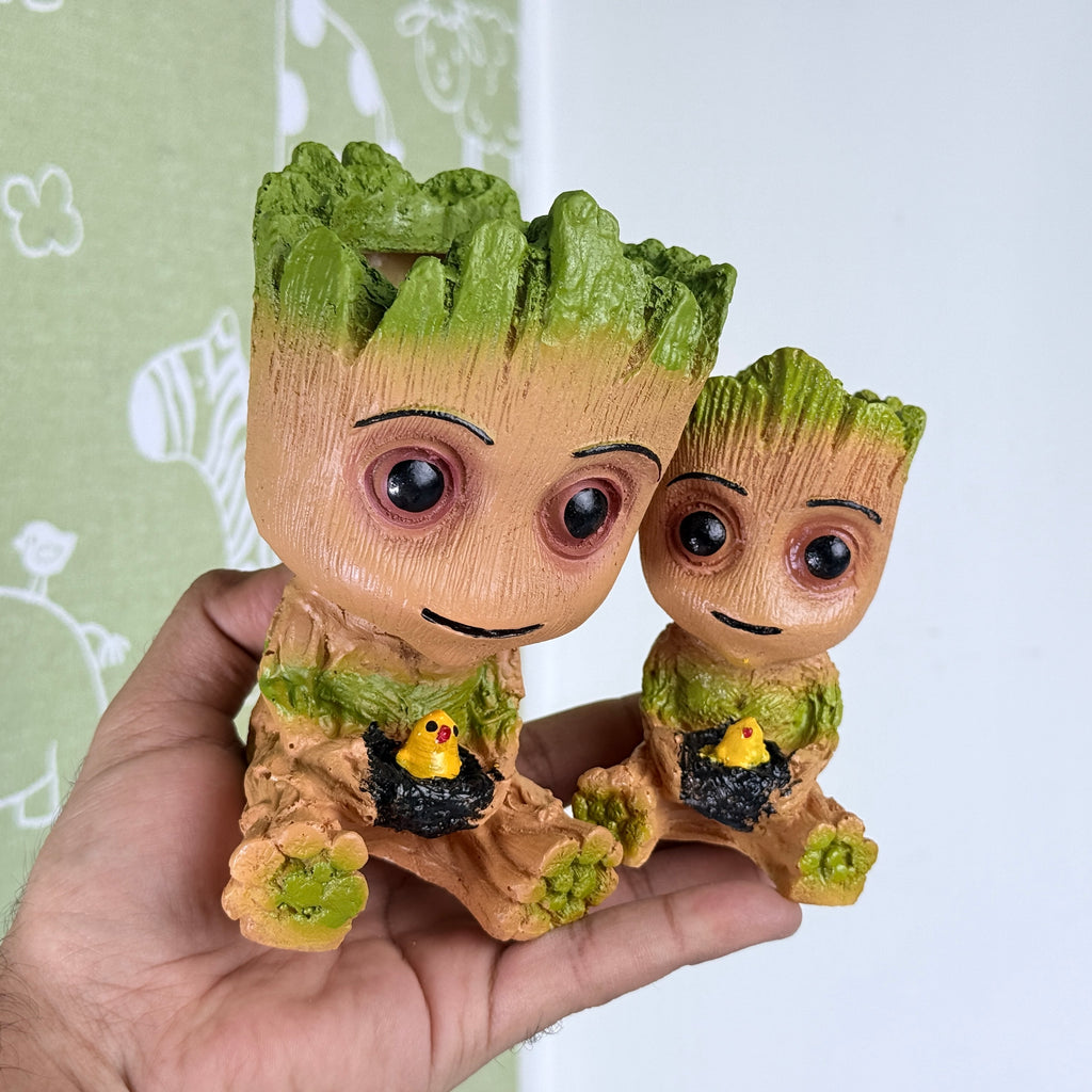 Baby Groot Resin Planter Combo Set – Cute Mini & Large Succulent Pots (Set of 2)