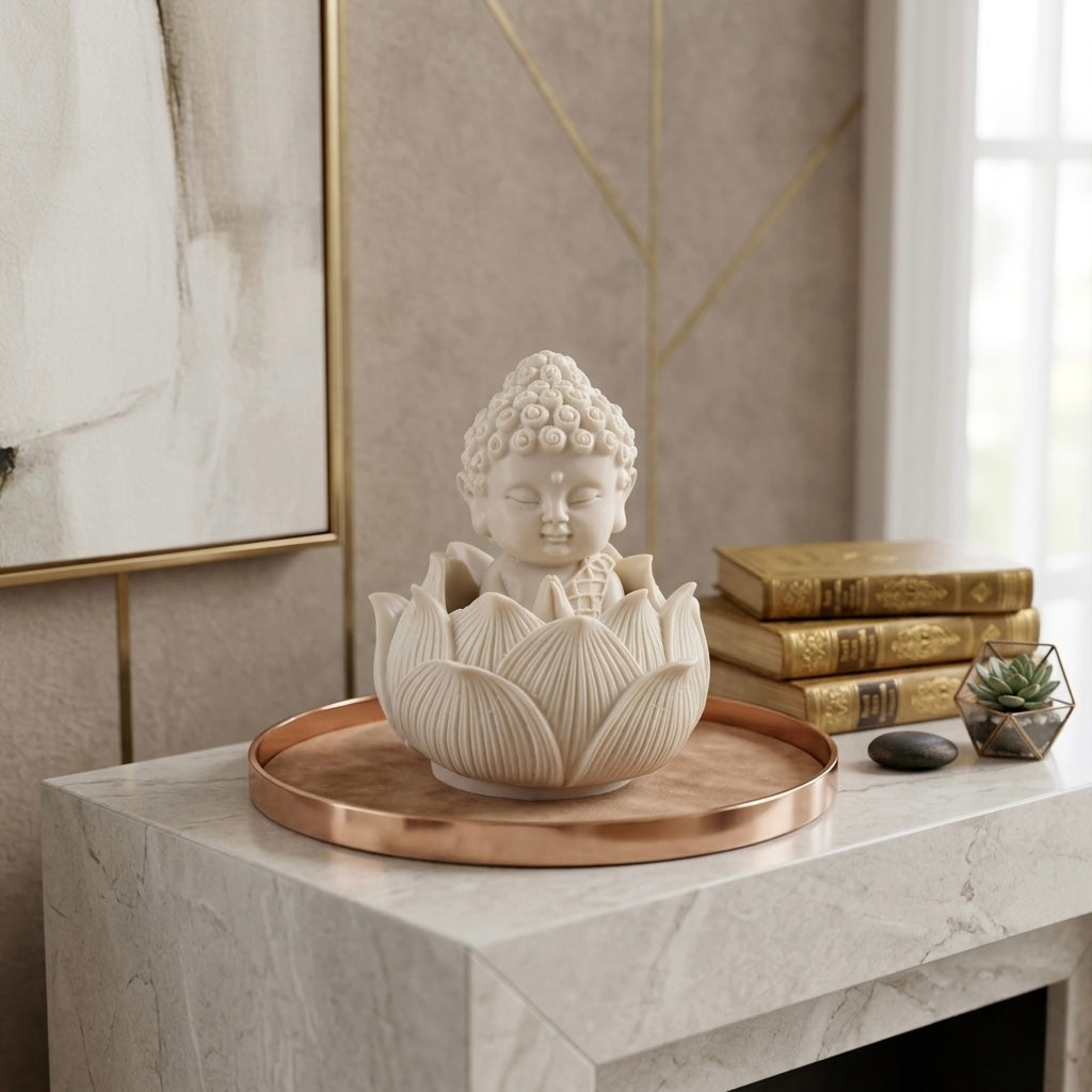 Baby Buddha Resin Lotus Showpiece for Home Decor & Meditation