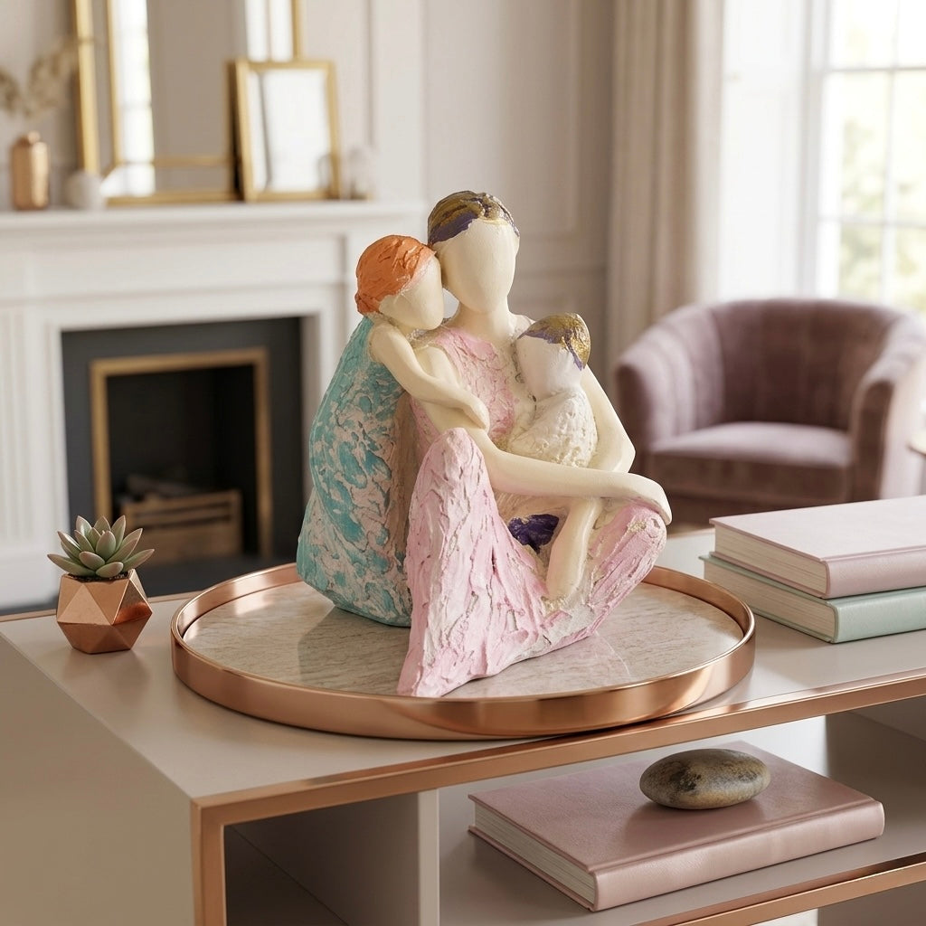 Mother with Kids Resin Showpiece Family Love Decorative Figurine