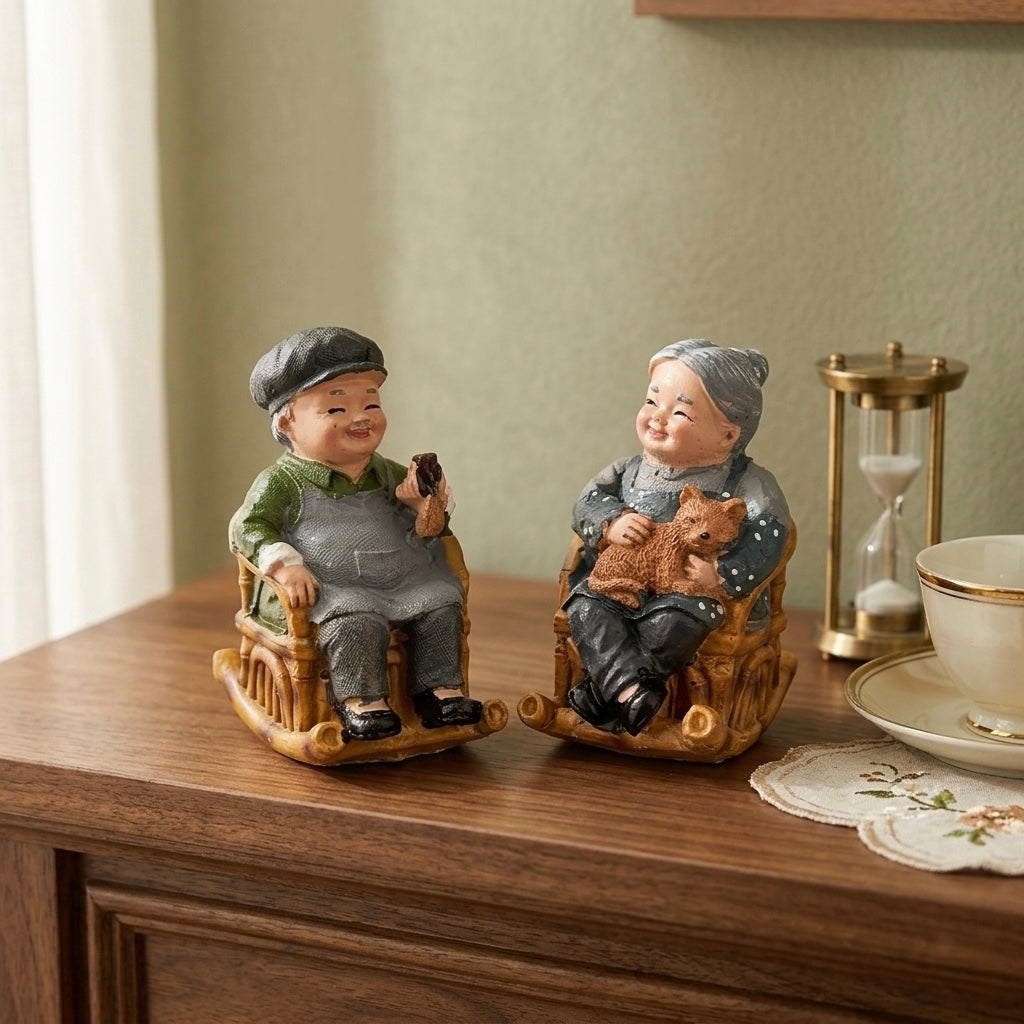 Cute Grandparents Resin Couple Showpiece Miniature Figurine for Home Decor