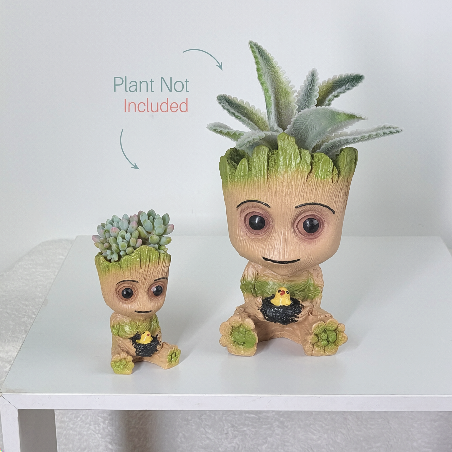 Baby Groot Resin Planter Combo Set – Cute Mini & Large Succulent Pots (Set of 2)