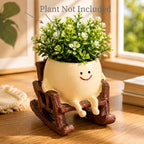 Cute Smiley Rocking Chair Resin Planter Pot – Adorable Character Succulent Pot for Home & Desk Décor