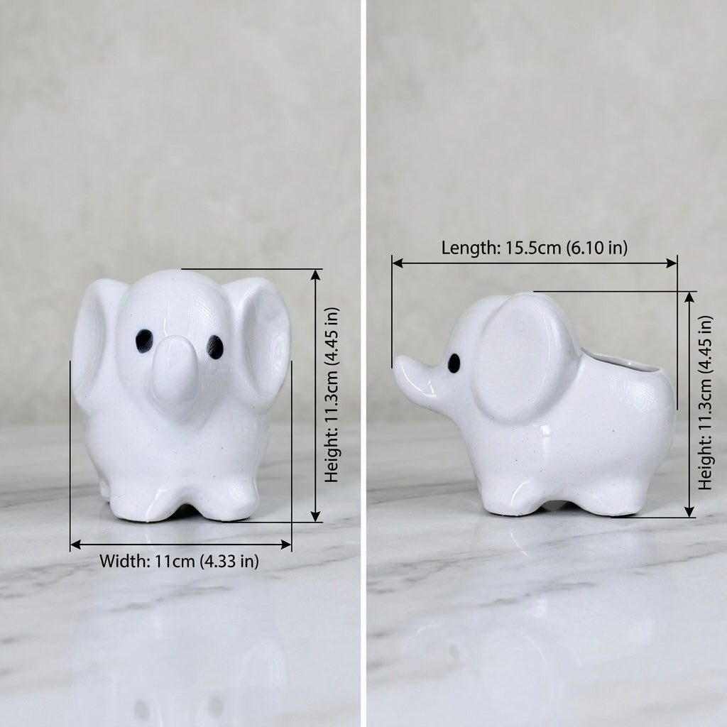 Minimalist White Elephant Ceramic Plant Pot | Cute Animal Succulent Planter for Home & Desk Decor