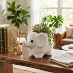 Minimalist White Elephant Ceramic Plant Pot | Cute Animal Succulent Planter for Home & Desk Decor