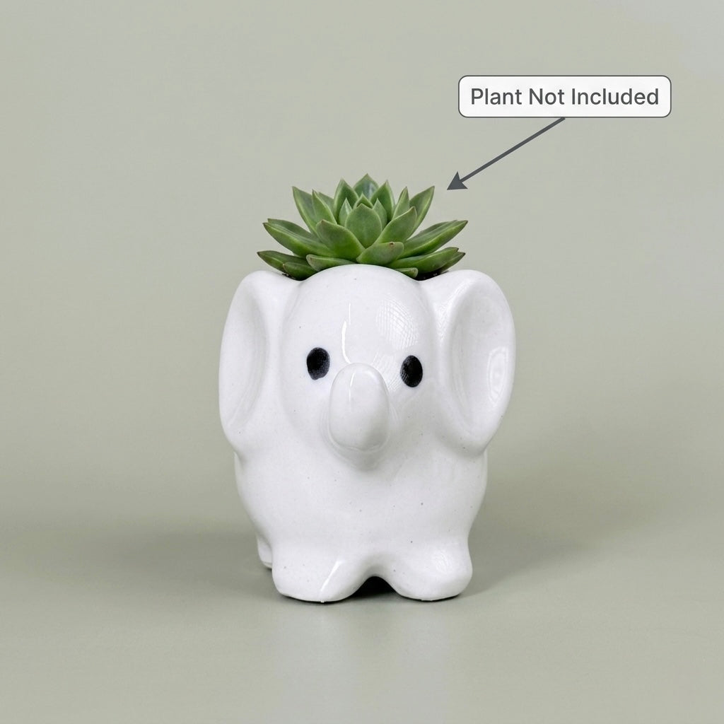 Minimalist White Elephant Ceramic Plant Pot | Cute Animal Succulent Planter for Home & Desk Decor