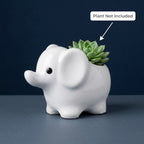 Minimalist White Elephant Ceramic Plant Pot | Cute Animal Succulent Planter for Home & Desk Decor