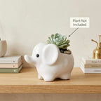 Minimalist White Elephant Ceramic Plant Pot | Cute Animal Succulent Planter for Home & Desk Decor