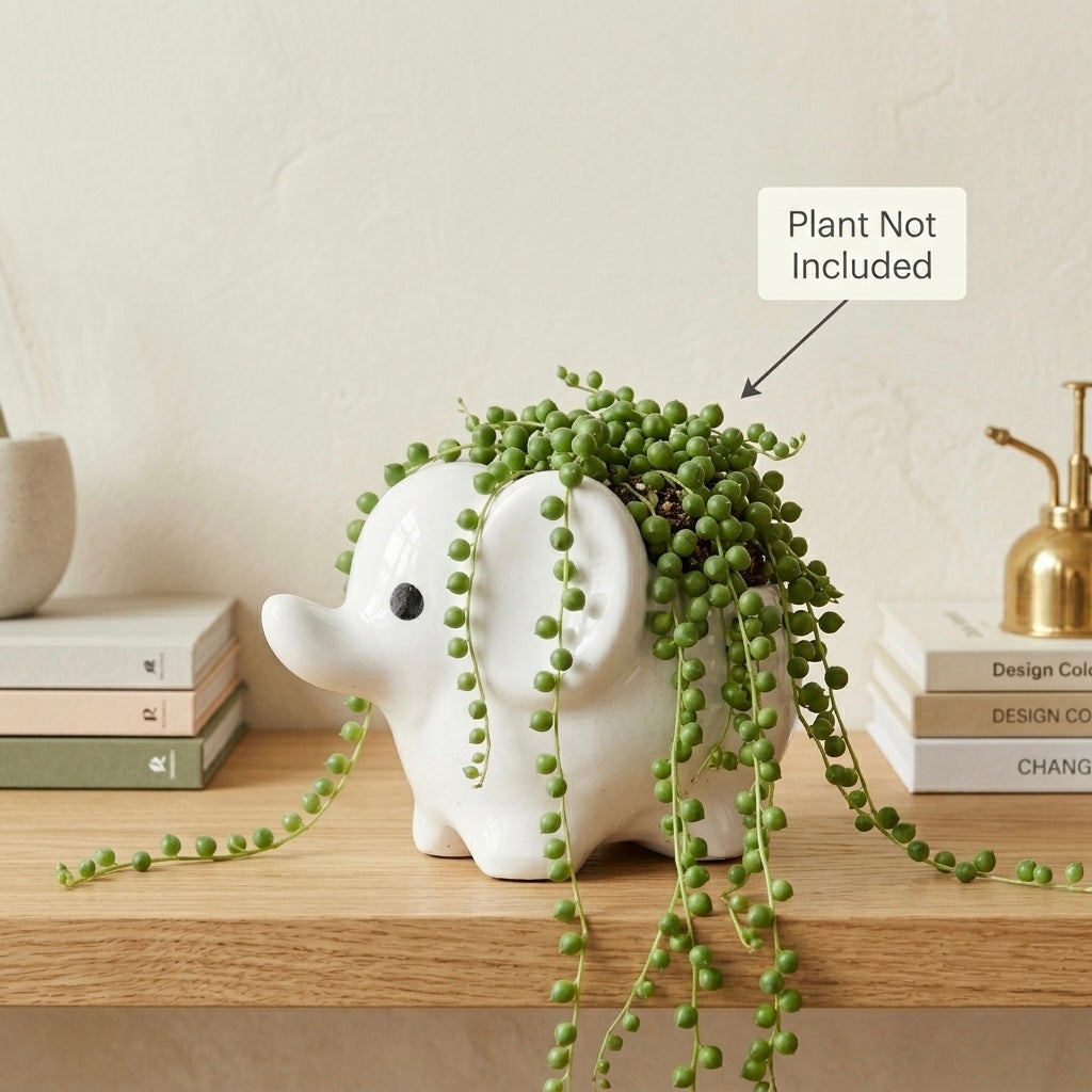 Minimalist White Elephant Ceramic Plant Pot | Cute Animal Succulent Planter for Home & Desk Decor