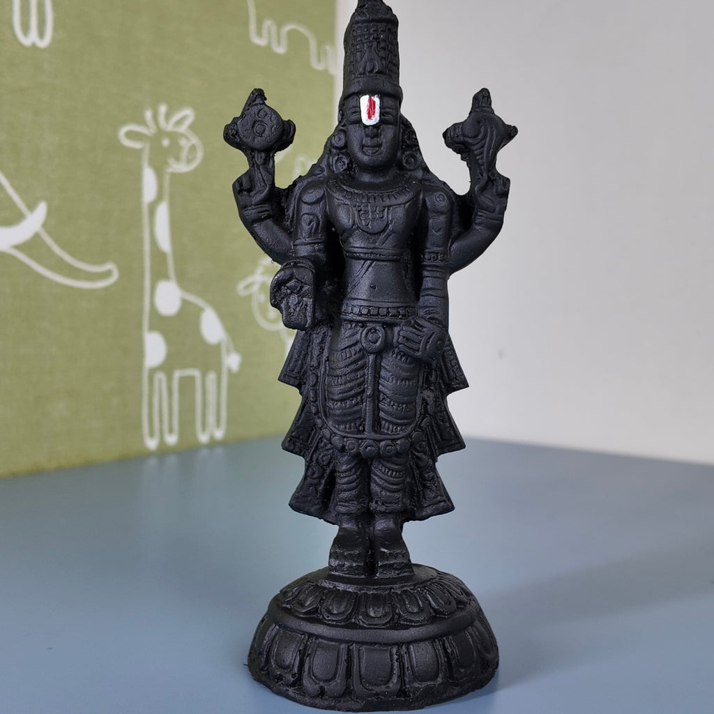 Lord Balaji Venkateswara Resin Idol – Black Finish Divine Home Temple Statue