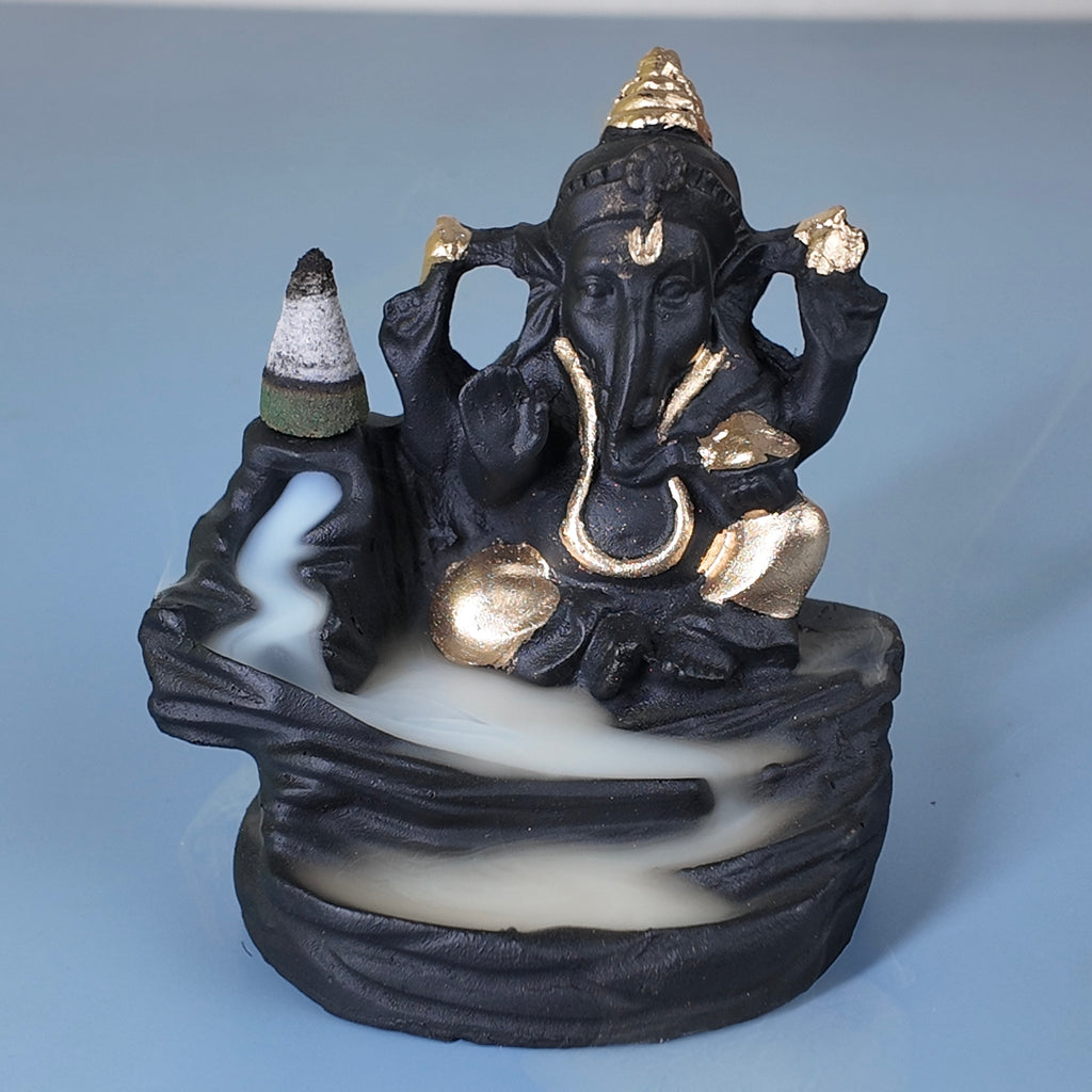 Lord Ganesha Backflow Incense Holder – Smoke Waterfall Resin Decor Fountain
