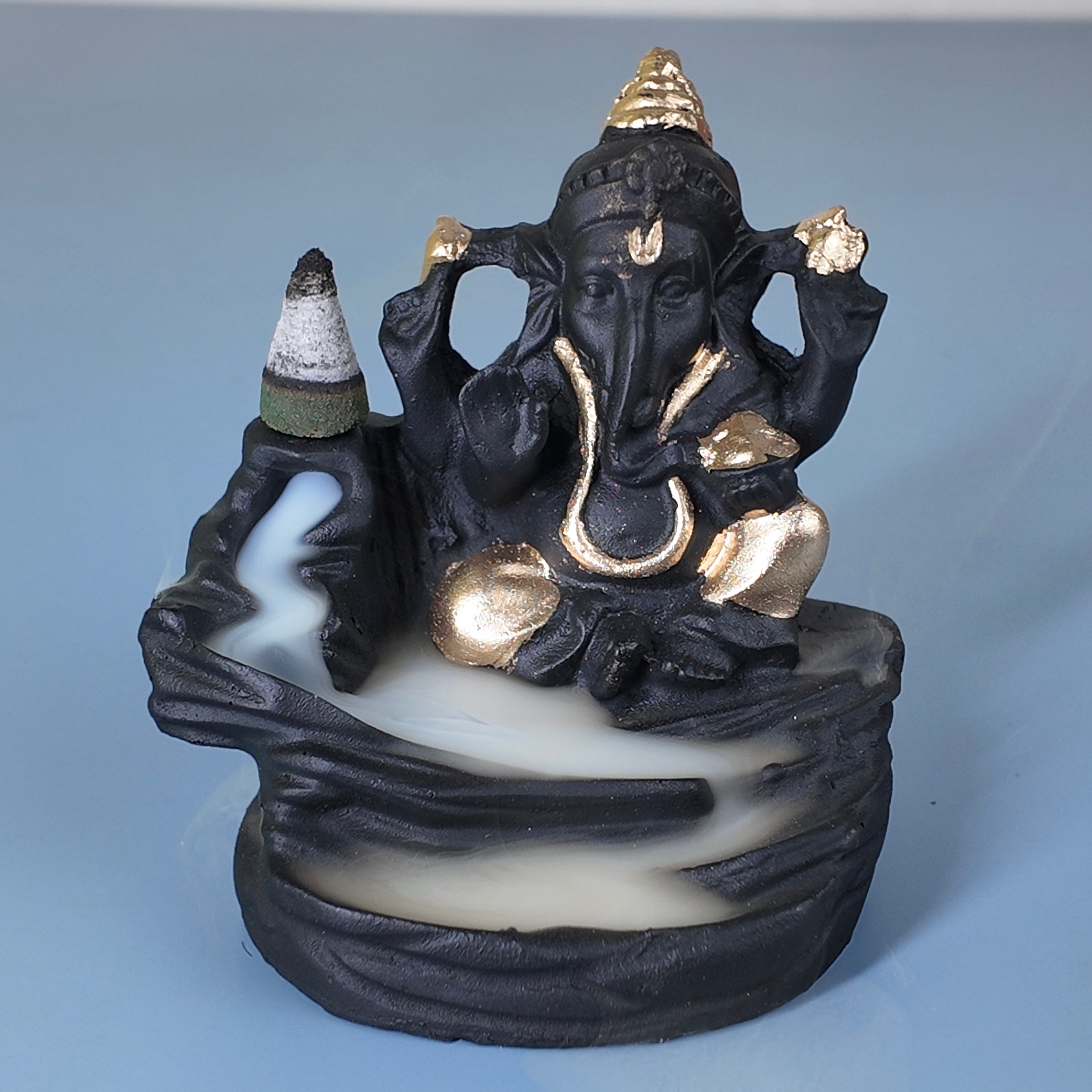 Lord Ganesha Backflow Incense Holder – Smoke Waterfall Resin Decor Fountain