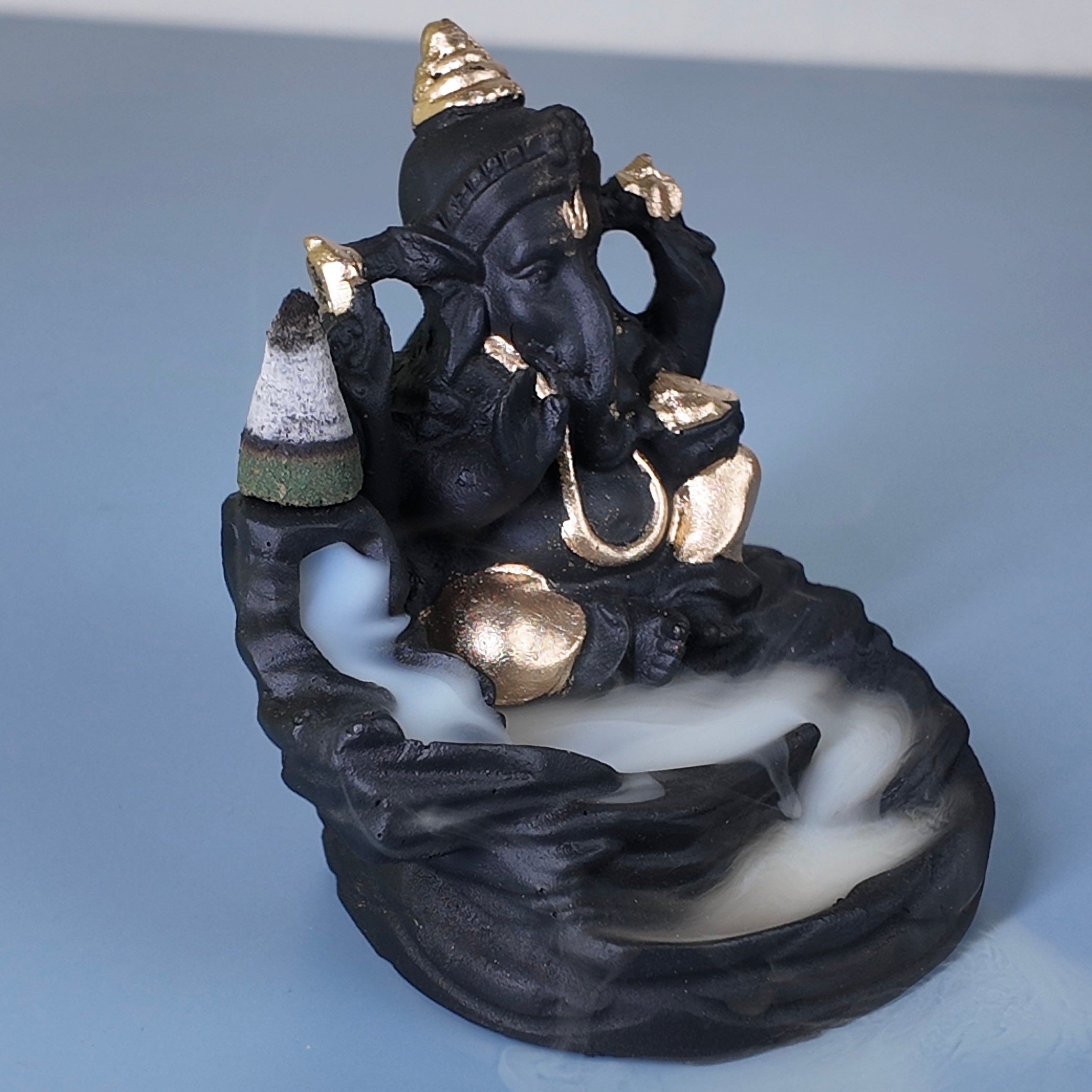 Lord Ganesha Backflow Incense Holder – Smoke Waterfall Resin Decor Fountain